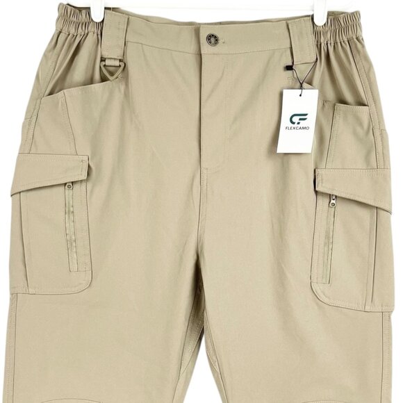 Flexcamo Tactical Series Men's Stretch Elastic Waist Beige Cargo Pants XL-32 NWT - Picture 3 of 12